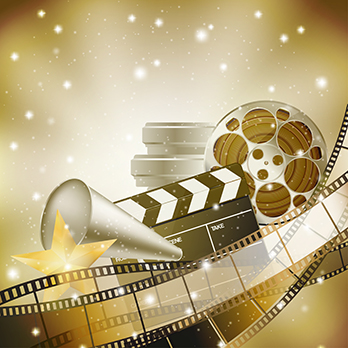 background with retro filmstrip and stars